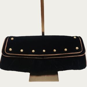 Black Velvet Clutch With Gold Studs, EUC